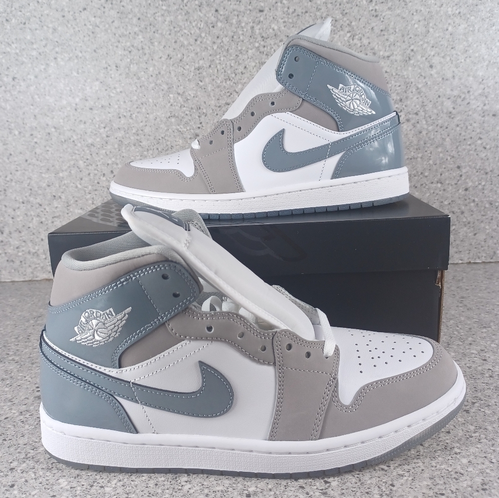 Nike Air Jordan 1 Mid White Medium Grey Cool Sneakers Men's Size 8
